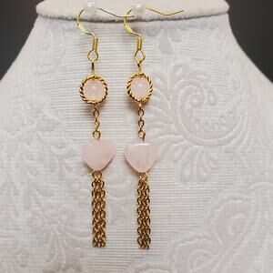 Rose Quartz Earrings Hearts and14k Gold findings Gift for Mom or Girl Handmade